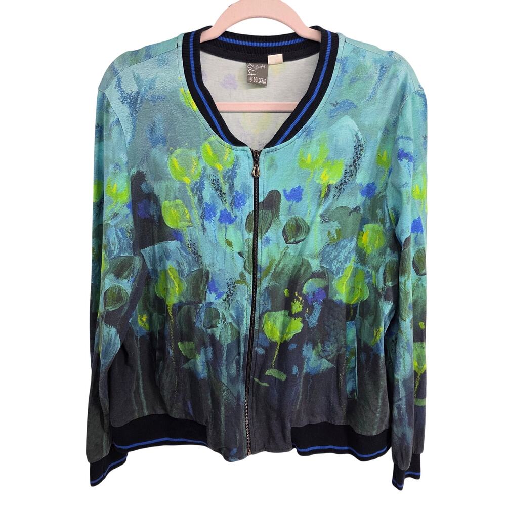 Simply Art by Dolcezza Abstract Floral Tulip Arsty Zip Up Sweater Size XL